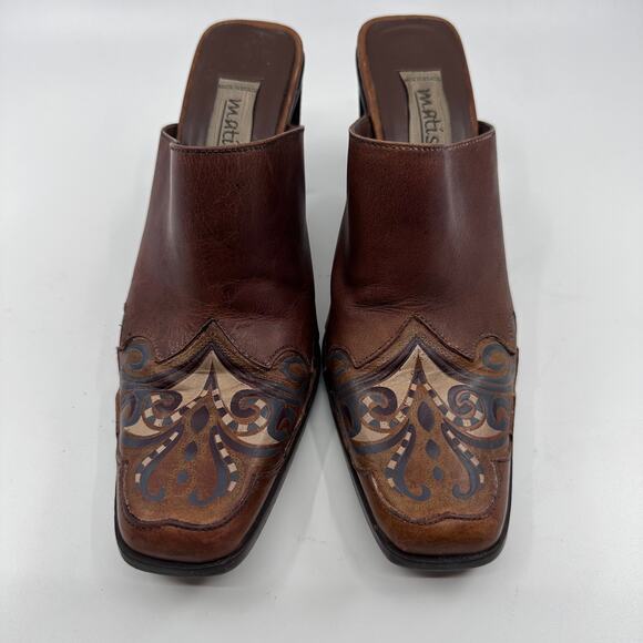 Matisse Paisley Square Toe Slide On High Heels Womens 6M Brown Leather Mules - Picture 8 of 11